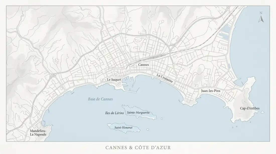 Plan statique de Cannes et de ses alentours