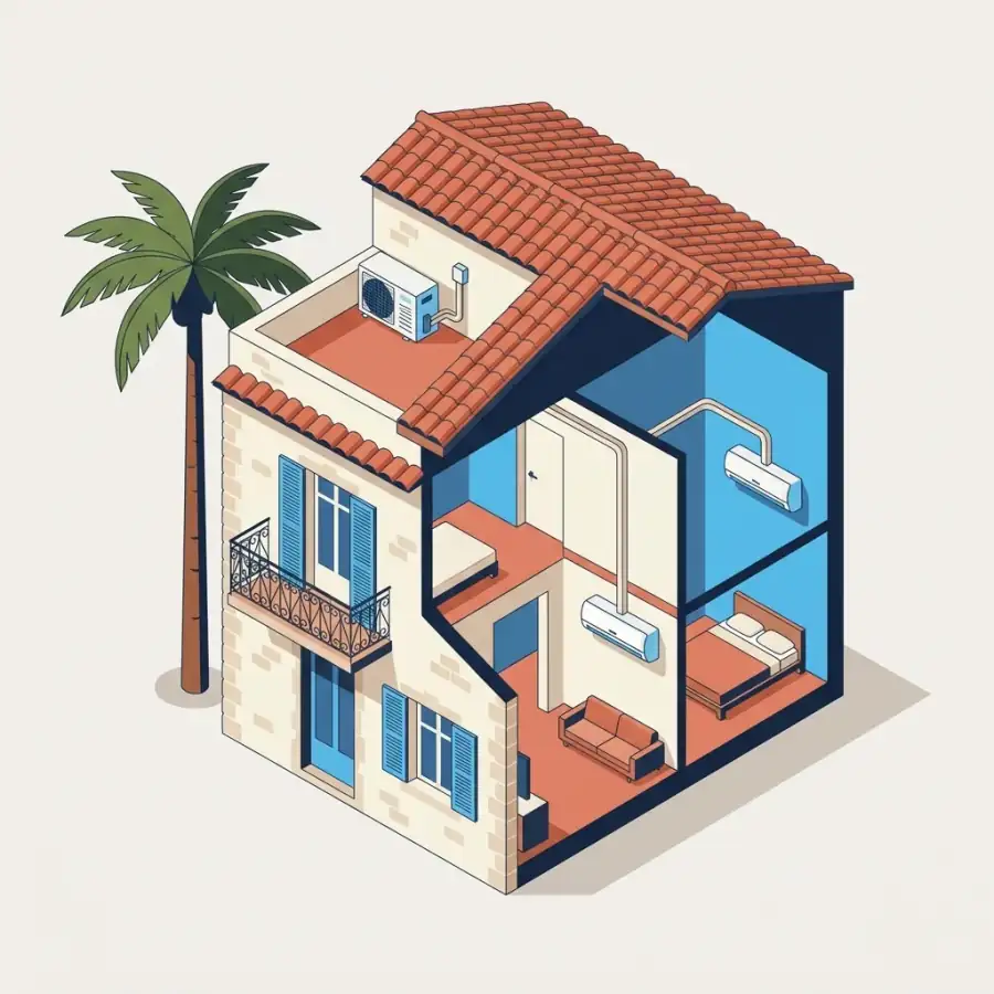 Illustration d’une maison avec plusieurs unités de climatisation