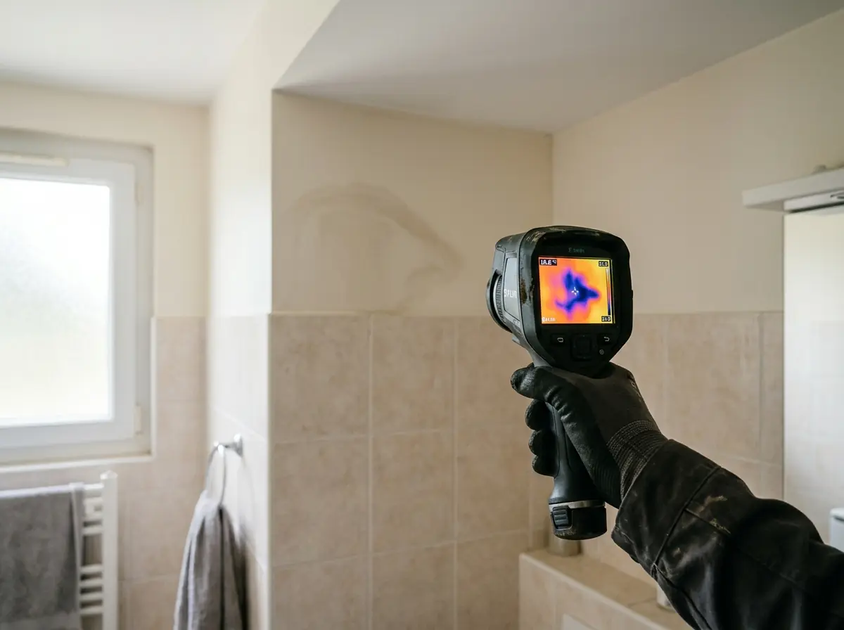 Contrôle d’un mur de salle de bains à l’aide d’une caméra thermique